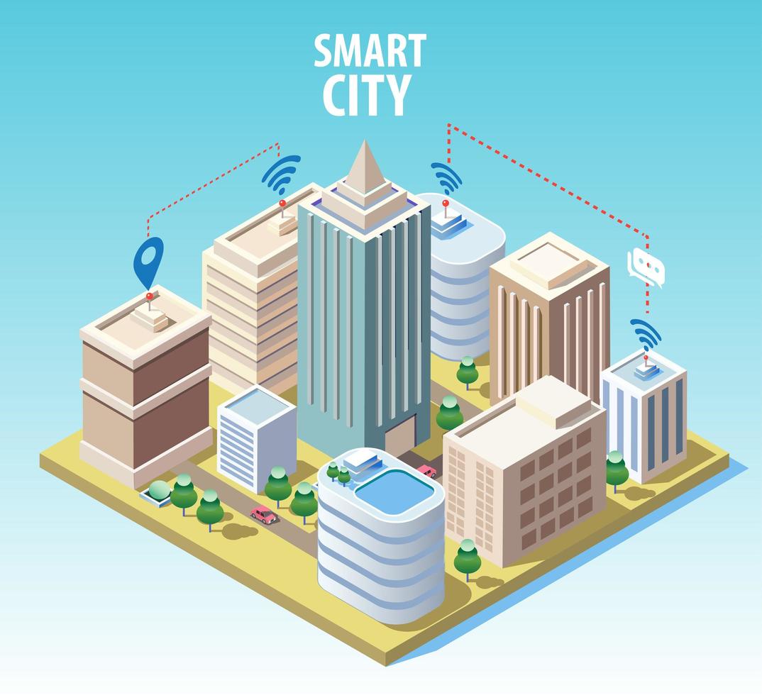 concepto de tecnología de ciudad inteligente isométrica vector