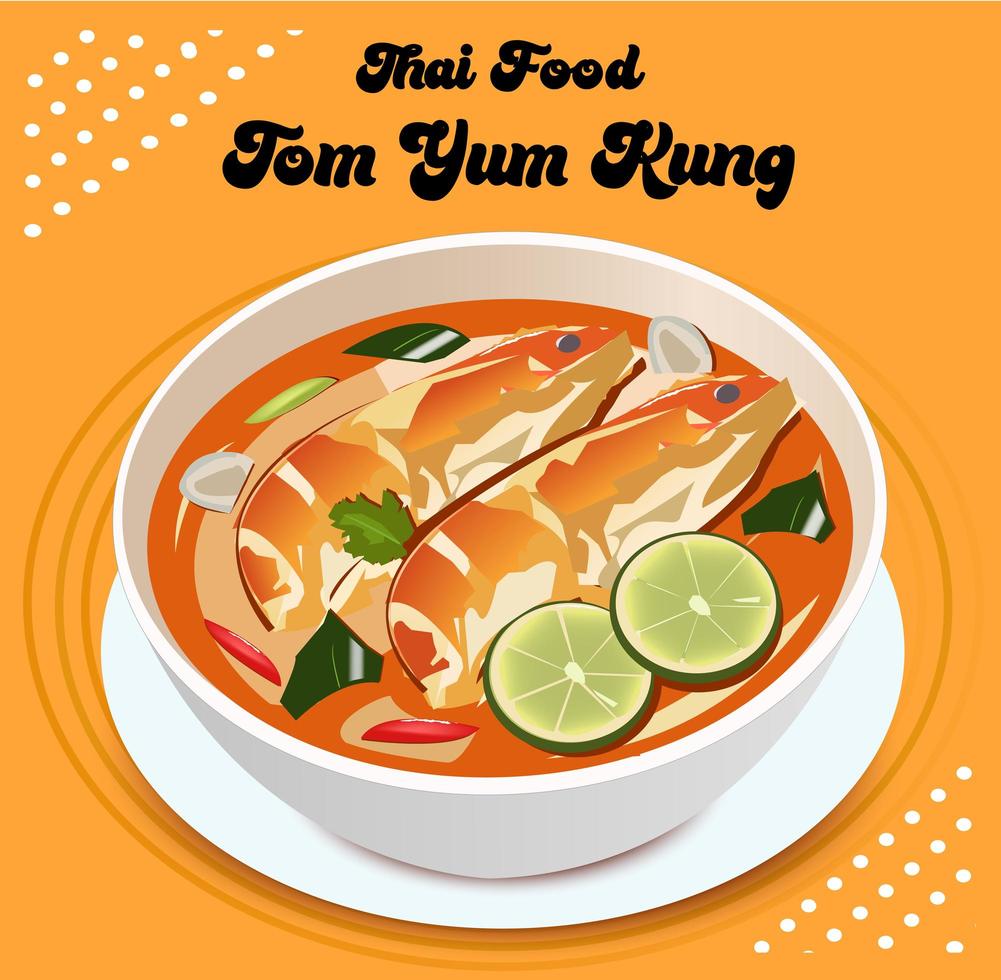 tom yum kung comida tailandesa vector