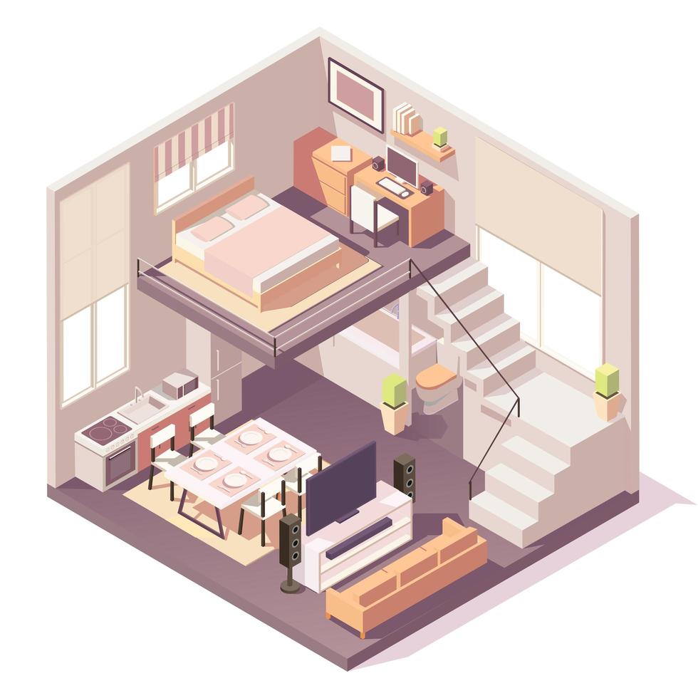 Isometric house different rooms composition vector