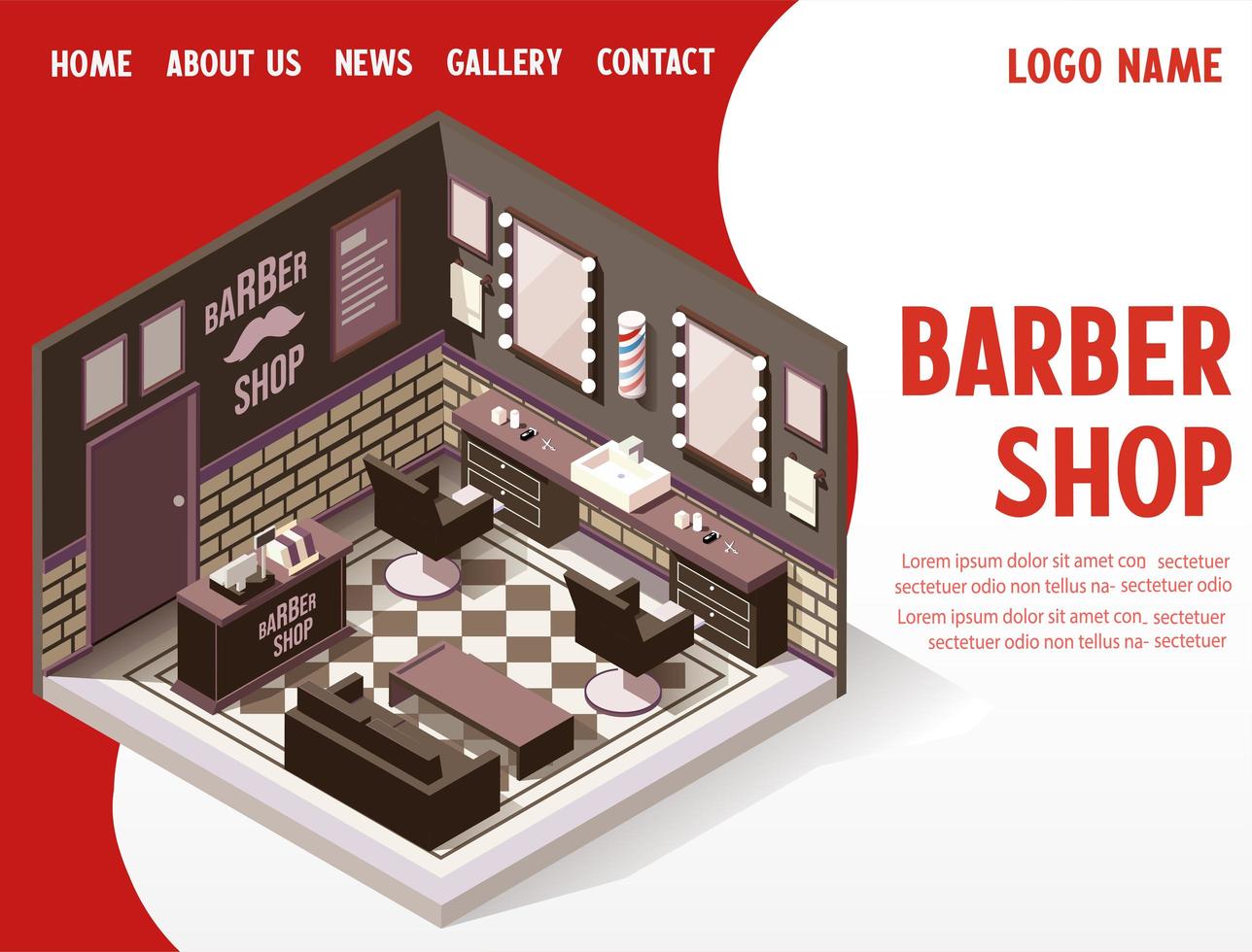 Barber shop isometric landing page vector