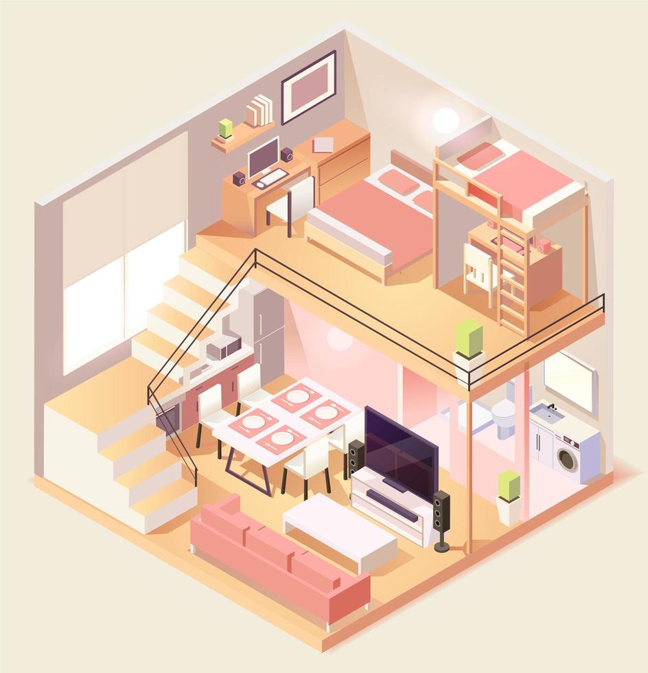 casa isométrica composición de diferentes habitaciones vector