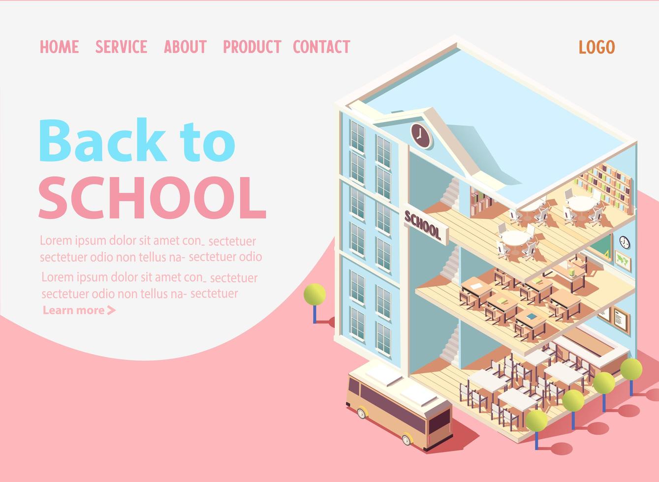 Isometric back to school landing page vector