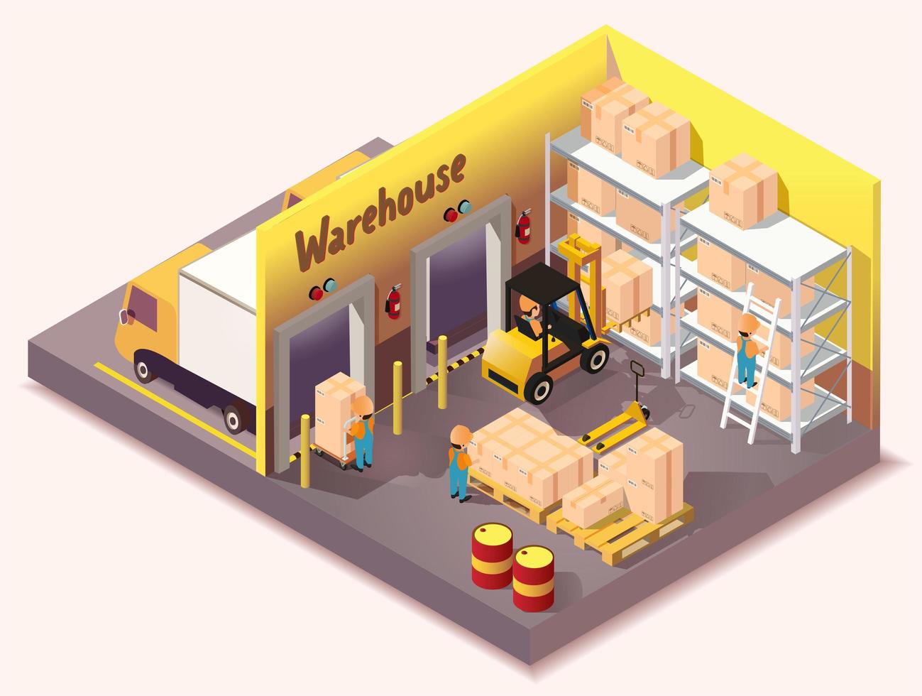 Isometric warehouse logistic delivery service vector