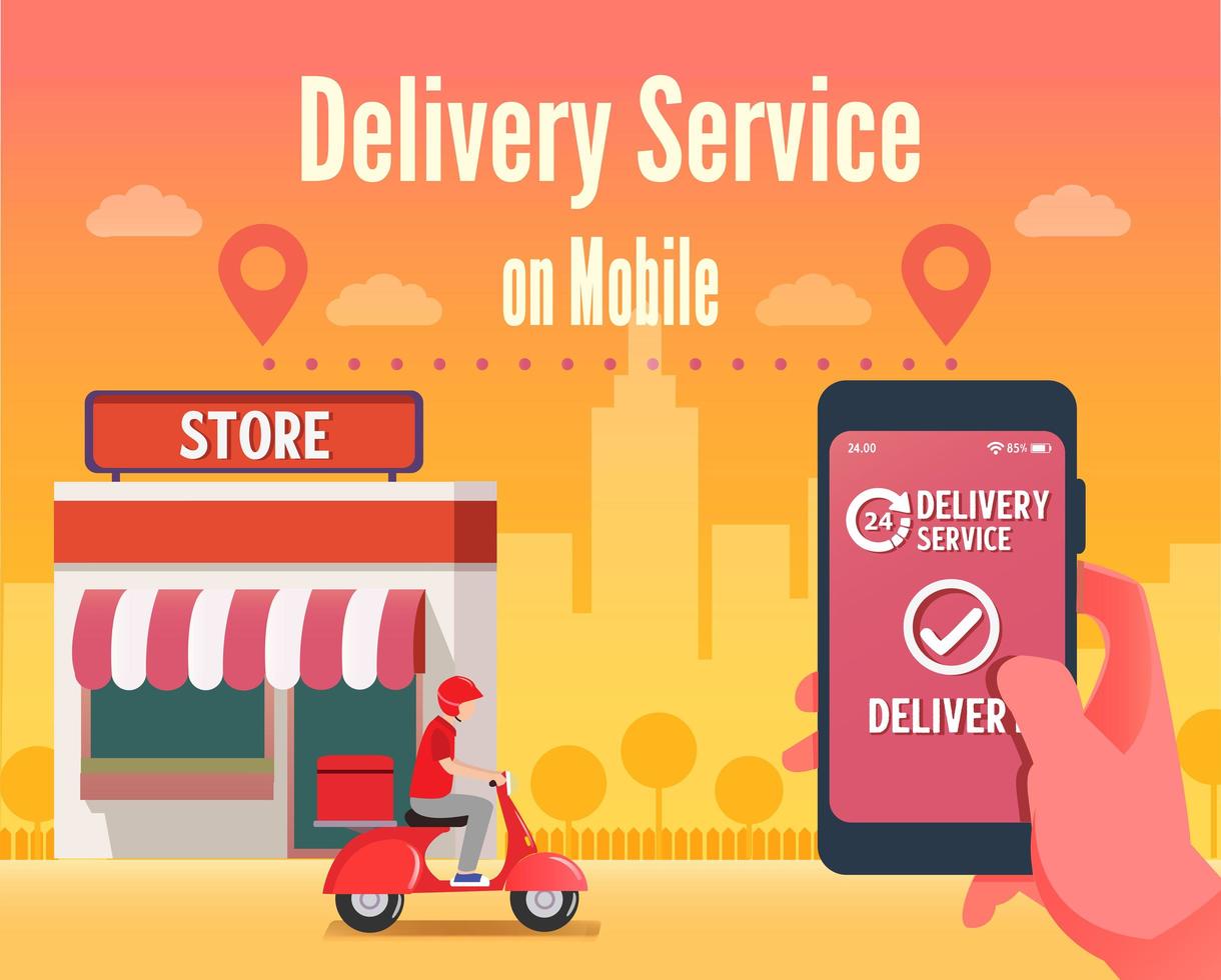 Scooter mobile delivery service concept vector