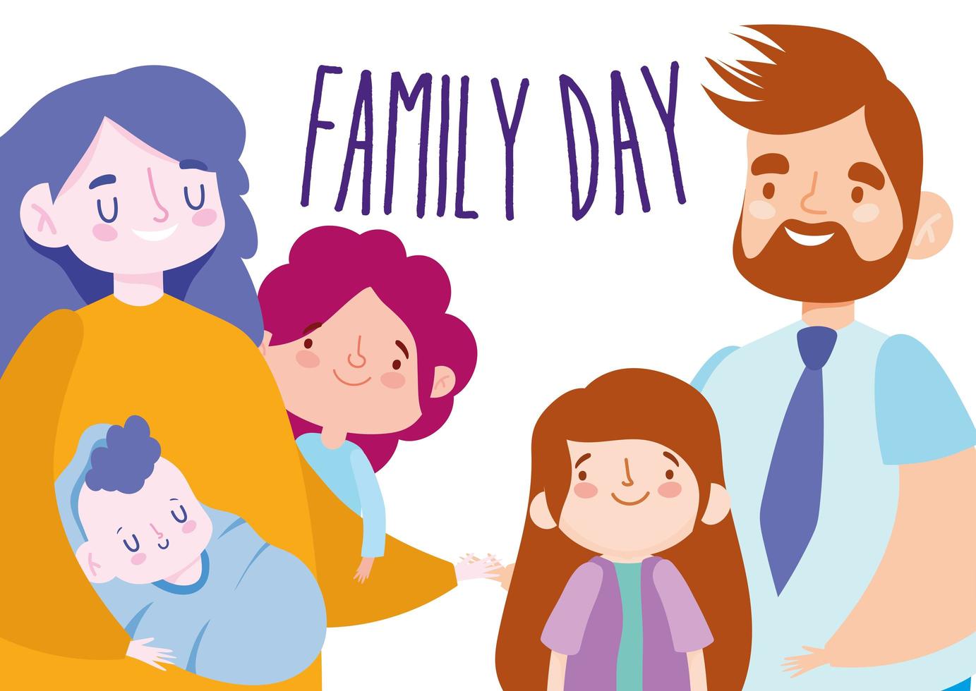 Mother father daughters baby and family day vector