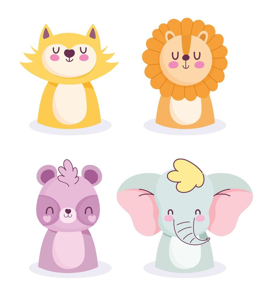 Little animals cartoon icons vector