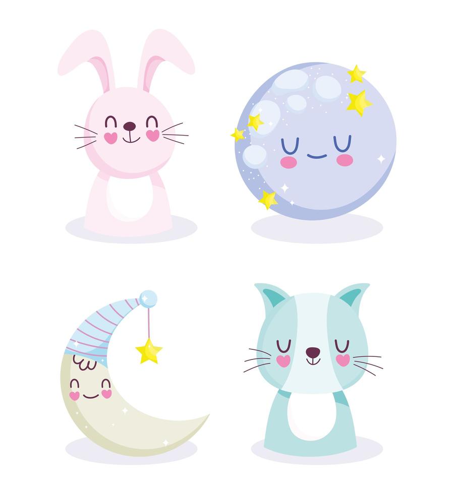 Rabbit cat and moon  vector