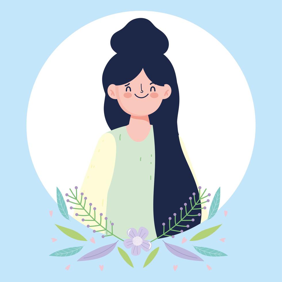 avatar de mujer con cabello negro vector