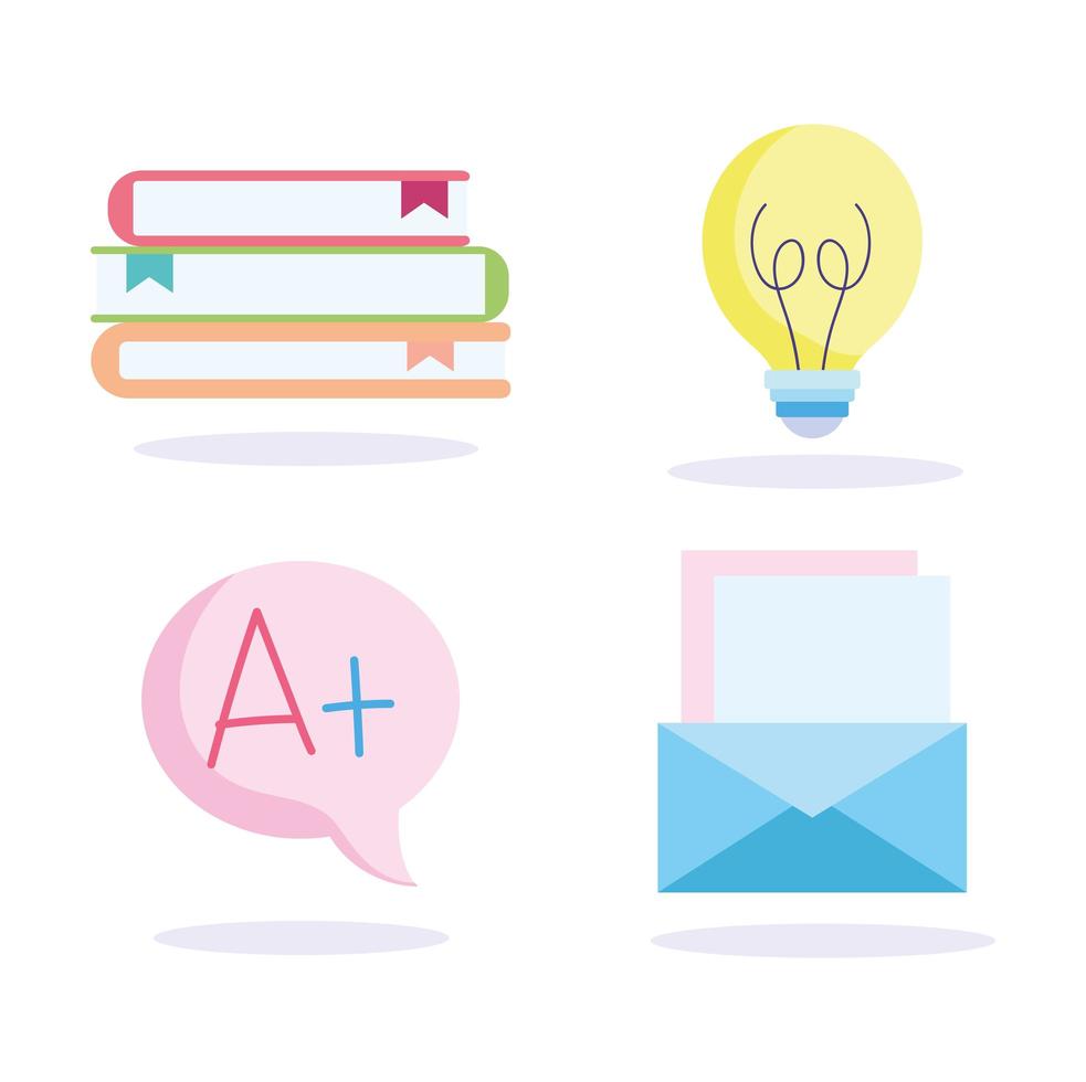 Stack of books, letter, bulb, grade icons vector