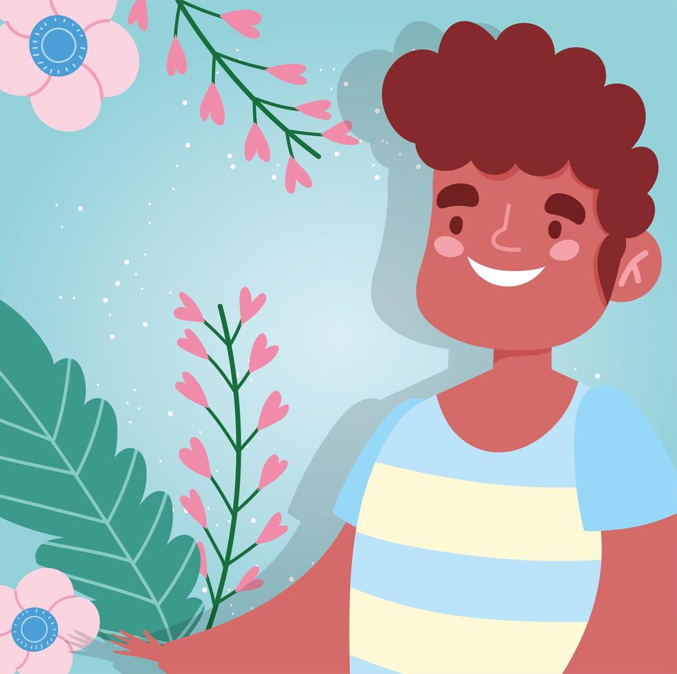 Avatar man with leaves and flowers vector