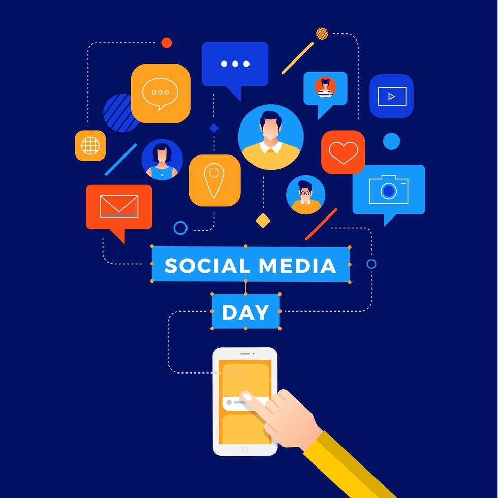 Social Media Day Connected Smartphone User Design vector