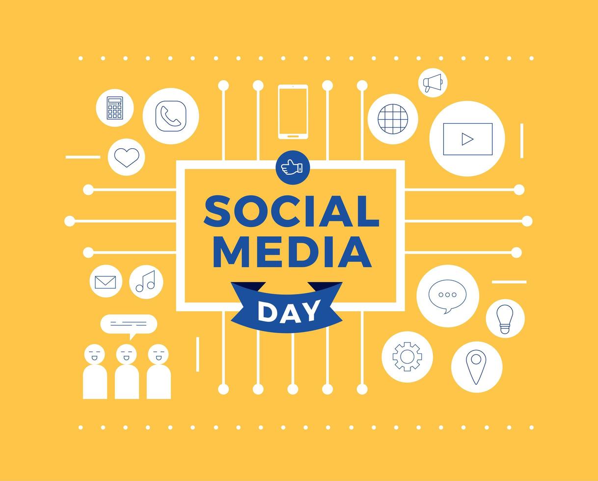 Social Media Day Hands Line Icons Design vector