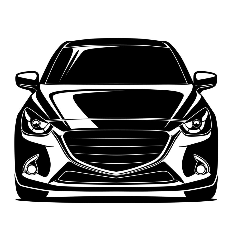 dibujo frontal del coche blanco y negro vector