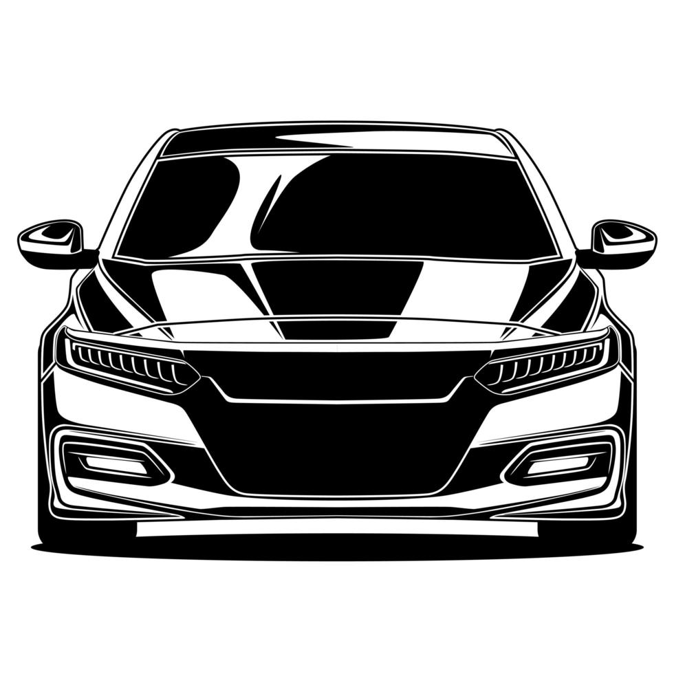 Black and white car front drawing vector