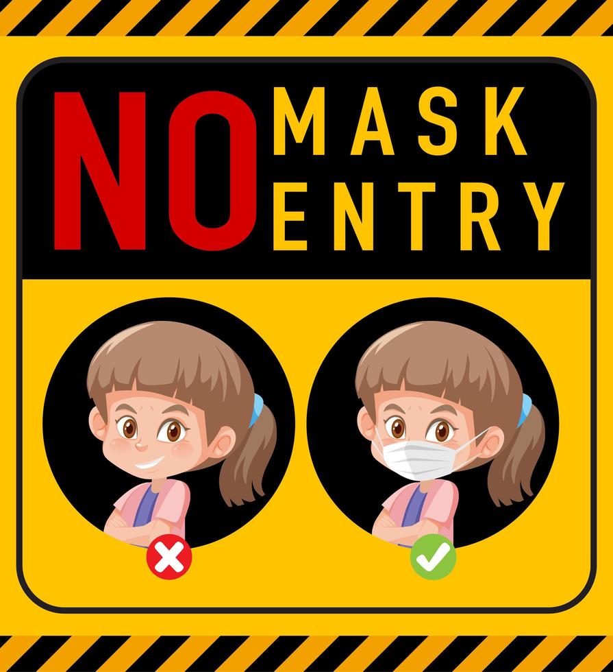 No Mask, No Entry Warning Sign with Cartoon Character vector