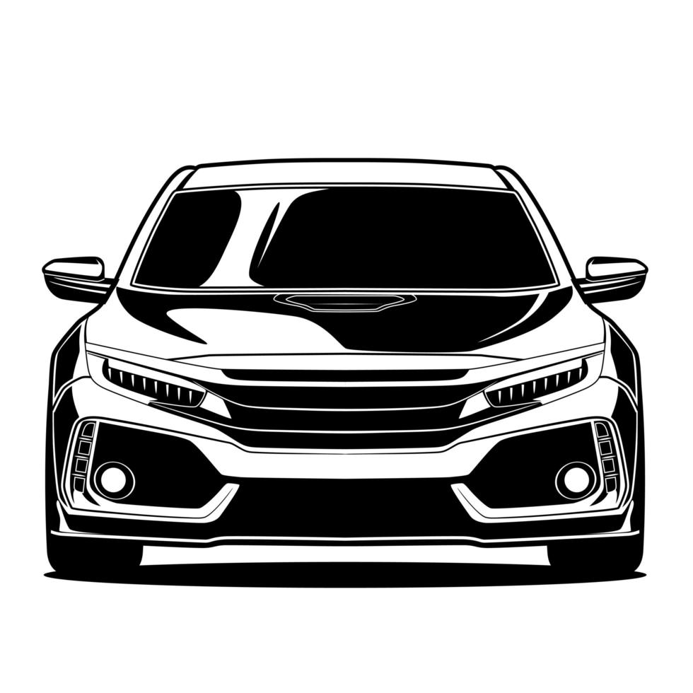 Black and white car front drawing vector