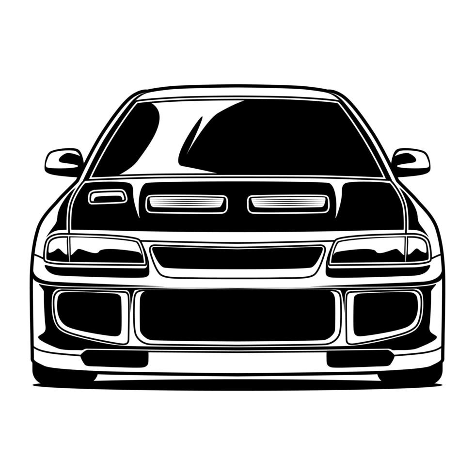 Black and white car front drawing vector