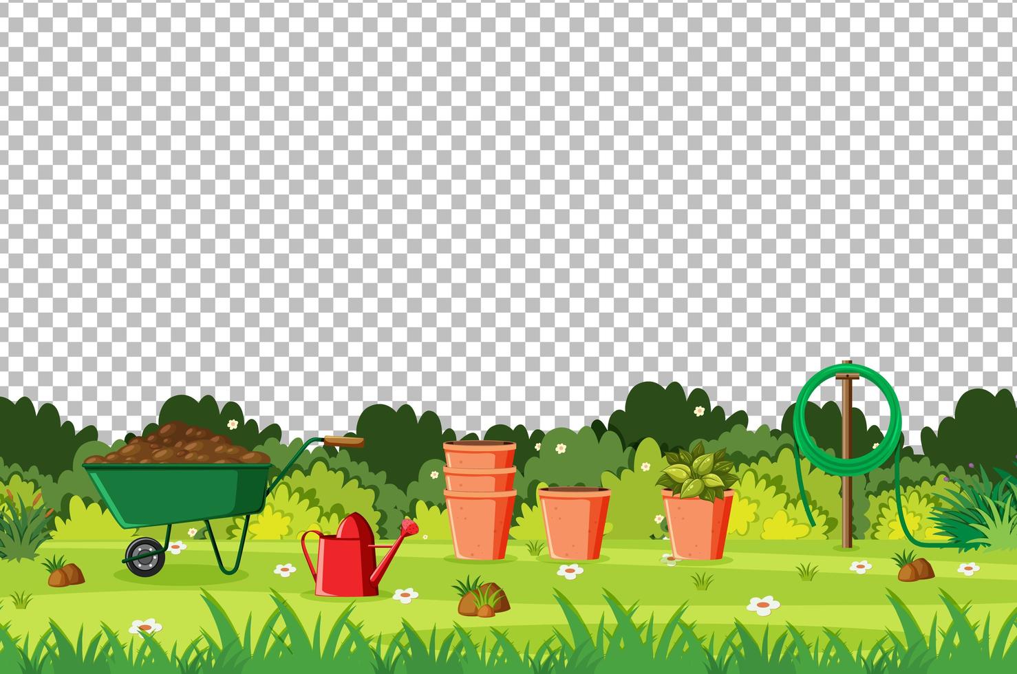 Garden with Tools Landscape on Transparent Background vector