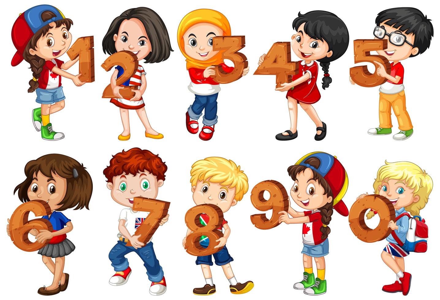 Set of Different Children Holding Numbers 0-10 vector