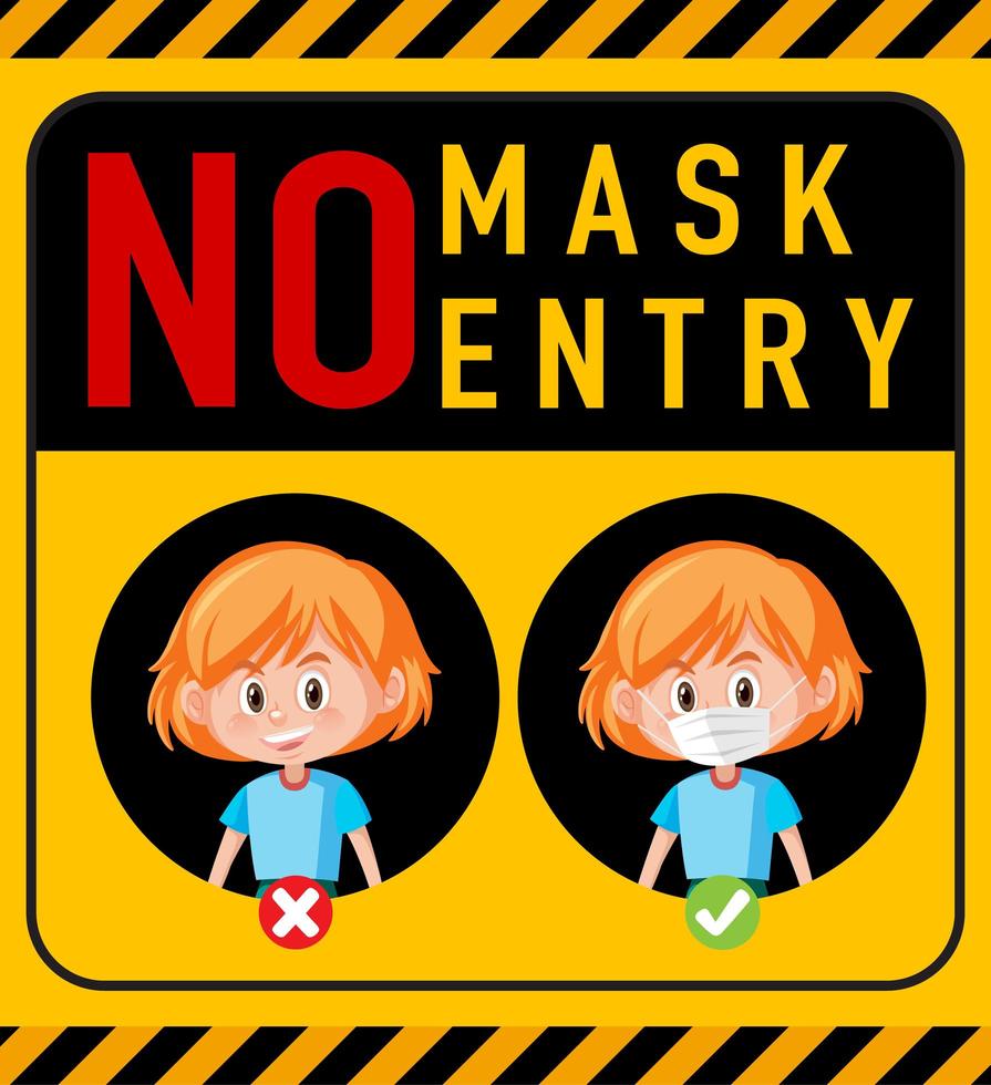 No Mask, No Entry Warning Sign with Cartoon Character vector