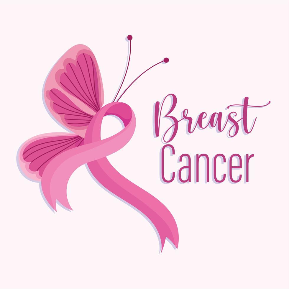 mes de concientización sobre el cáncer de mama cinta rosa y mariposa vector