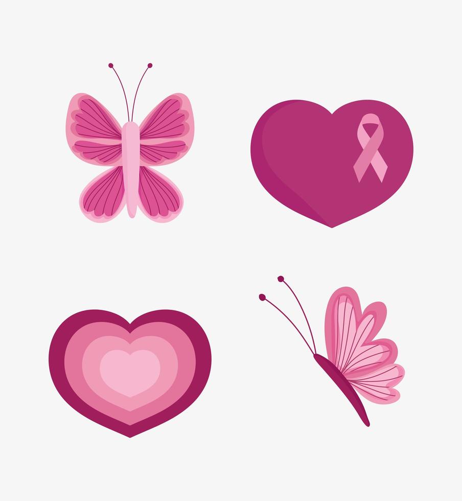 conjunto de elementos del mes de concientización sobre el cáncer de mama vector