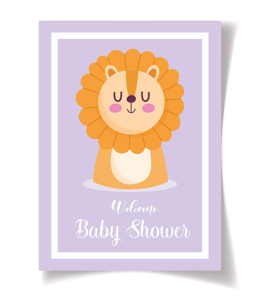 Plantilla de tarjeta de baby shower con adorable leoncito vector