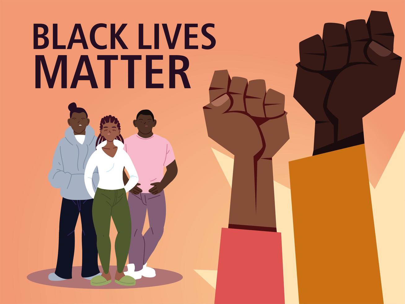 Black lives matter with fists girl and boys vector