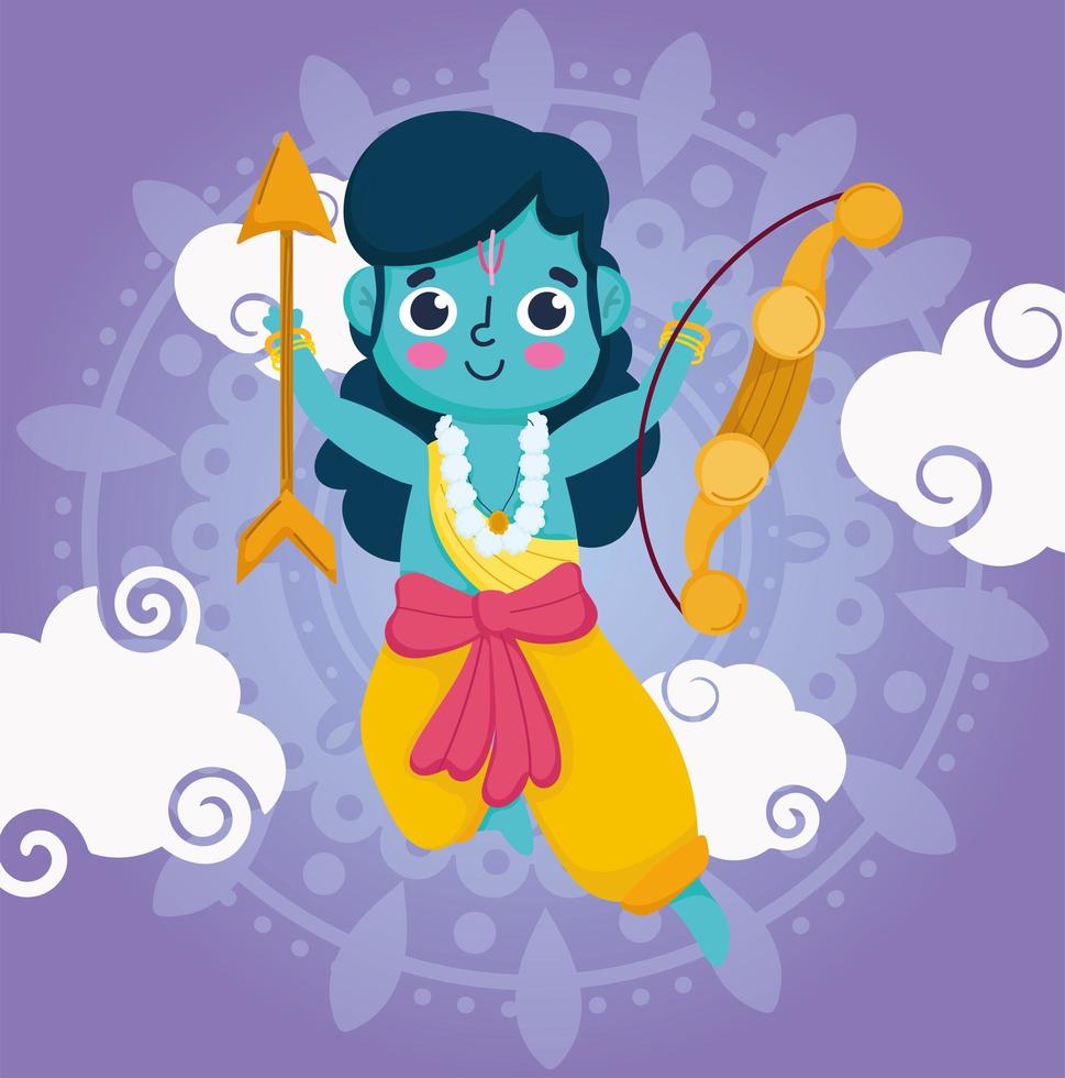 Happy Dussehra festival. Warrior Lord Rama with bow  vector