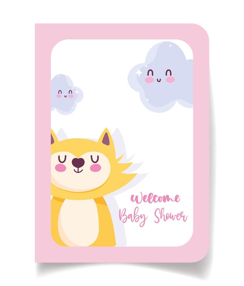 tarjeta de baby shower con lindo gato y nubes vector