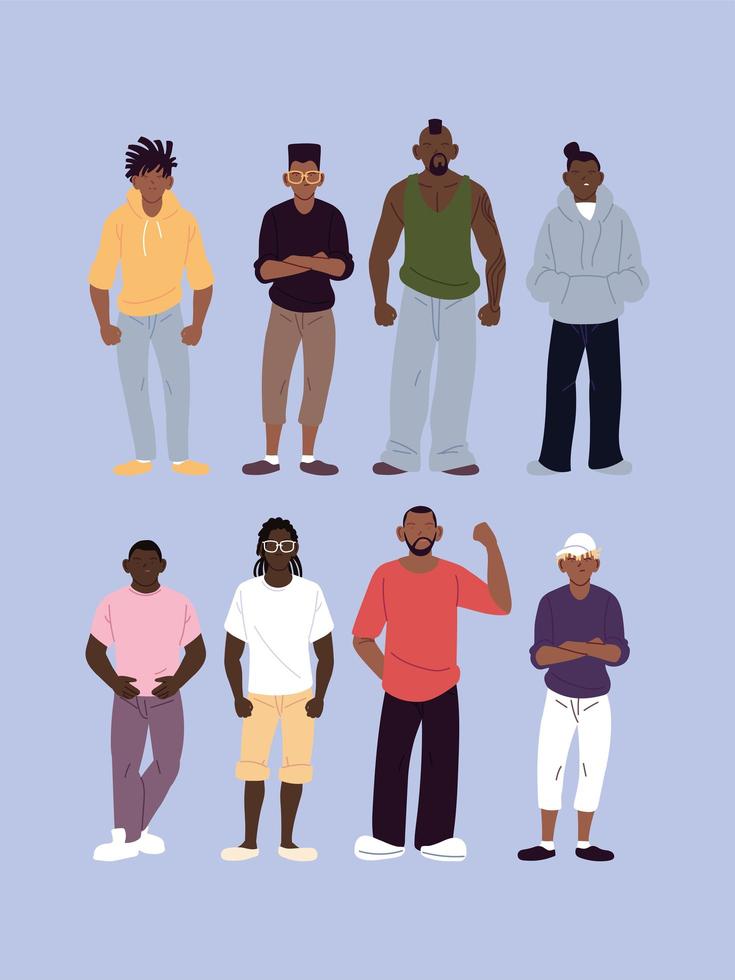 hombres negros con conjunto de estilo urbano vector