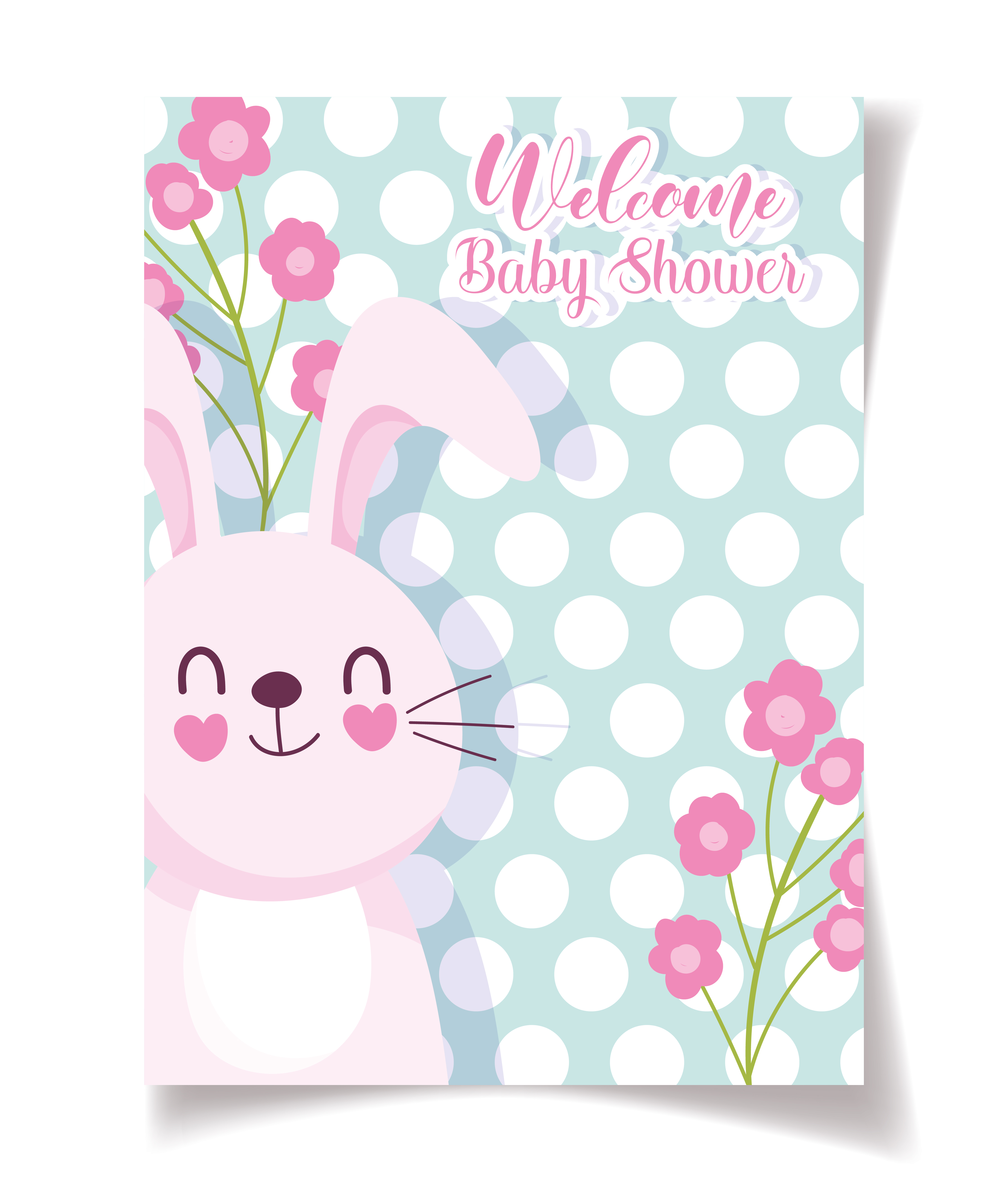 Baby Shower Card Template With Rabbit And Flowers 1396876 Vector Art At Vecteezy