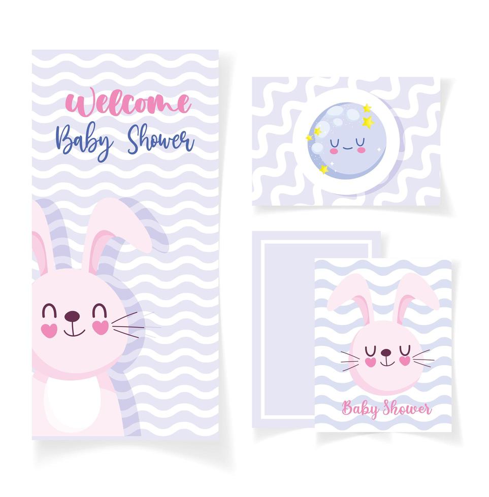 Baby shower card set with rabbit and moon  vector