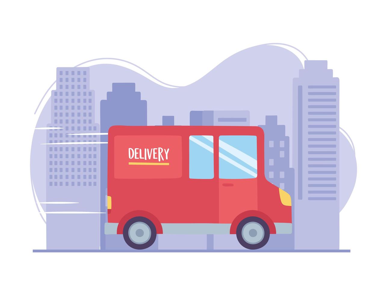 Online delivery service. Truck transport on city street vector