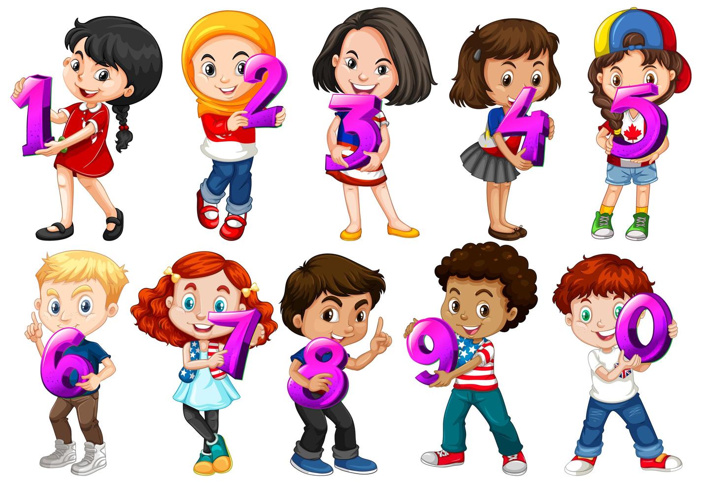 Set of Different Children Holding Numbers 0-10 vector