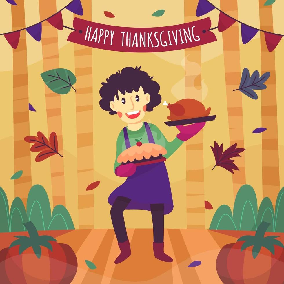 Happy Man Serve Thanksgiving Menu vector