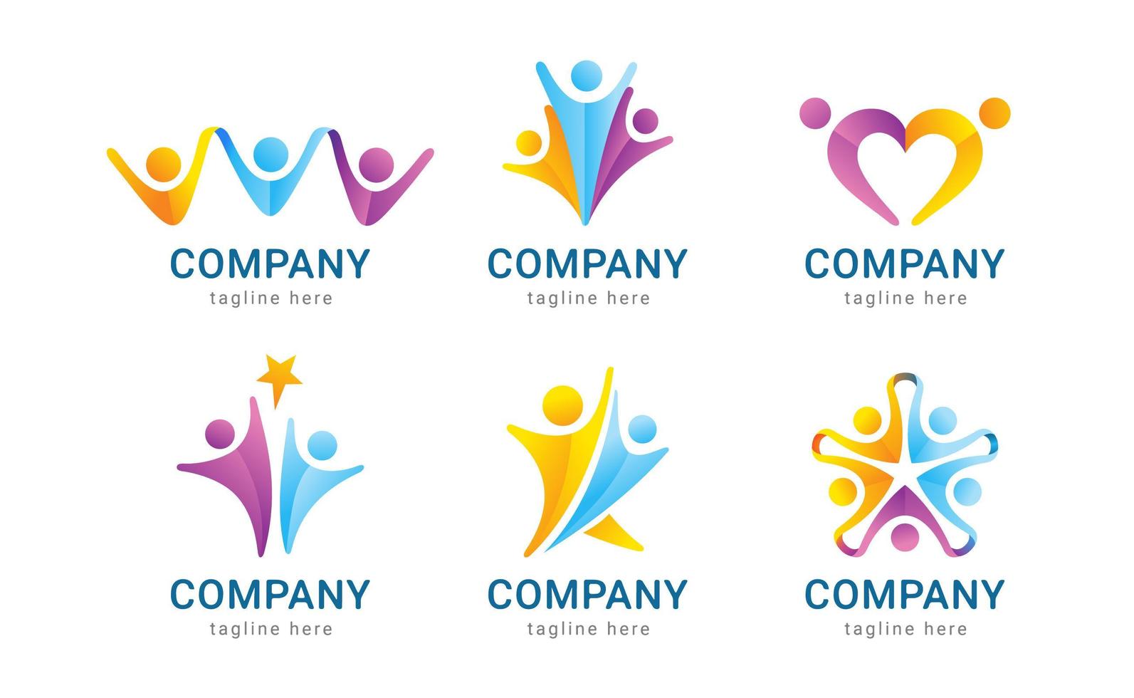 conjunto de logotipo humano con concepto de trabajo en equipo vector