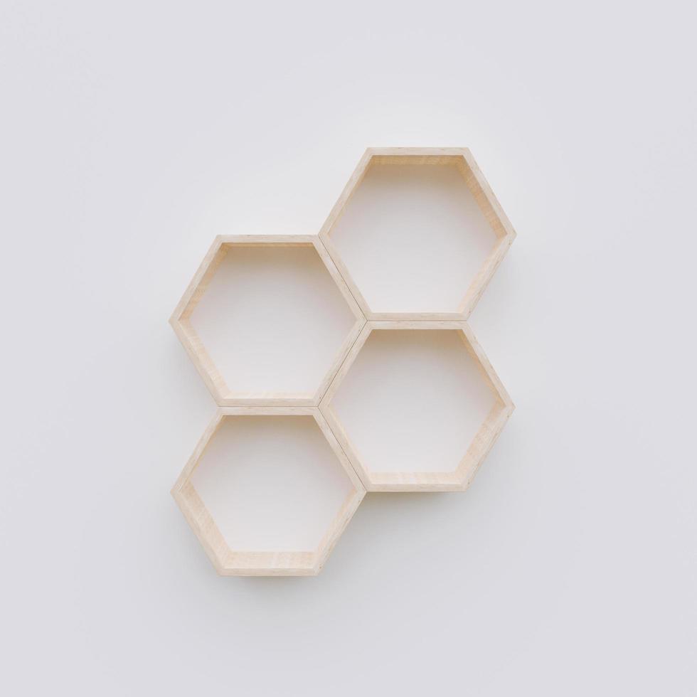 Estante hexagonal renderizado en 3D con espacio de copia foto