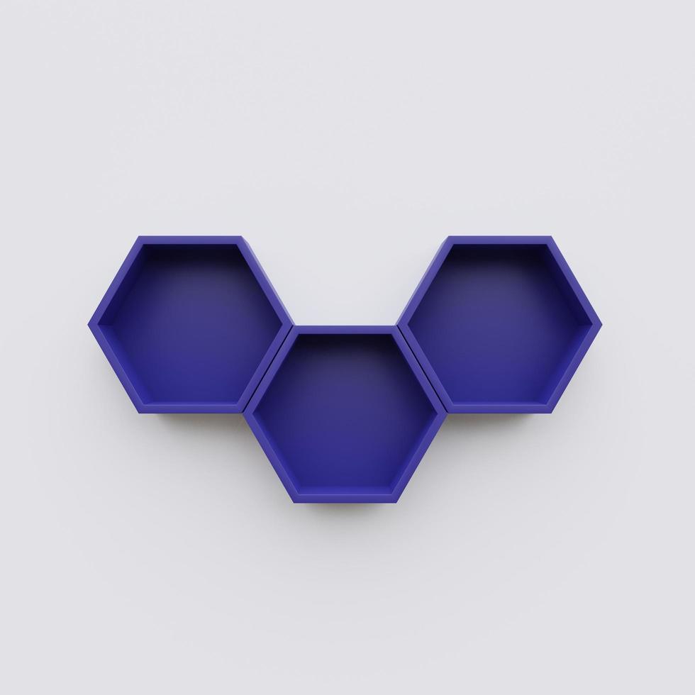 Blue hexagon 3D shelf with copy space photo