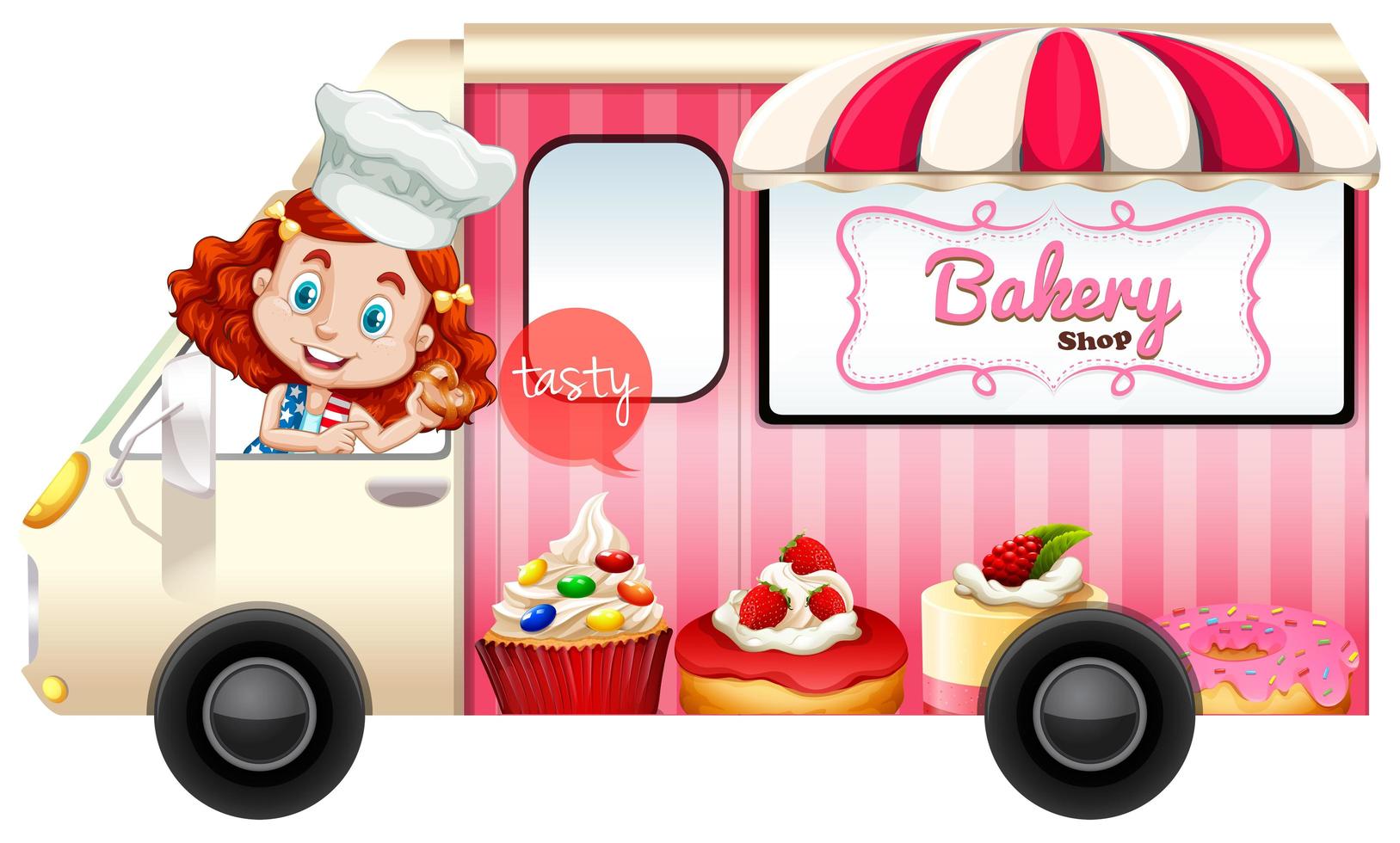 Bakery truck with baker girl driving vector