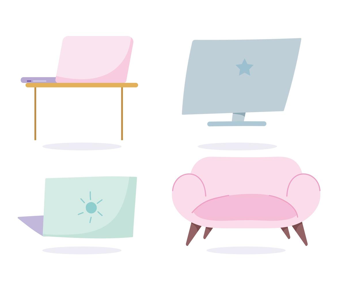 Personal computer and furniture icon set vector