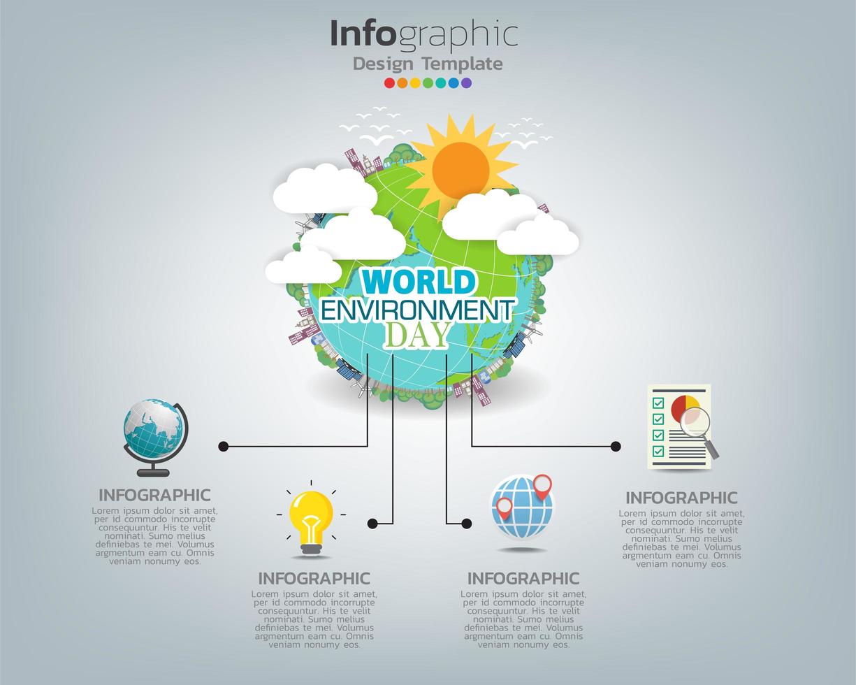 Earth globe infographic. World Environment Day concept. vector