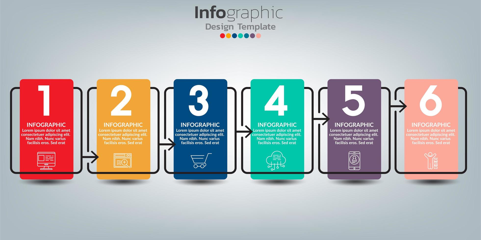 Diseño de plantilla infográfica con 6 elementos de color. vector