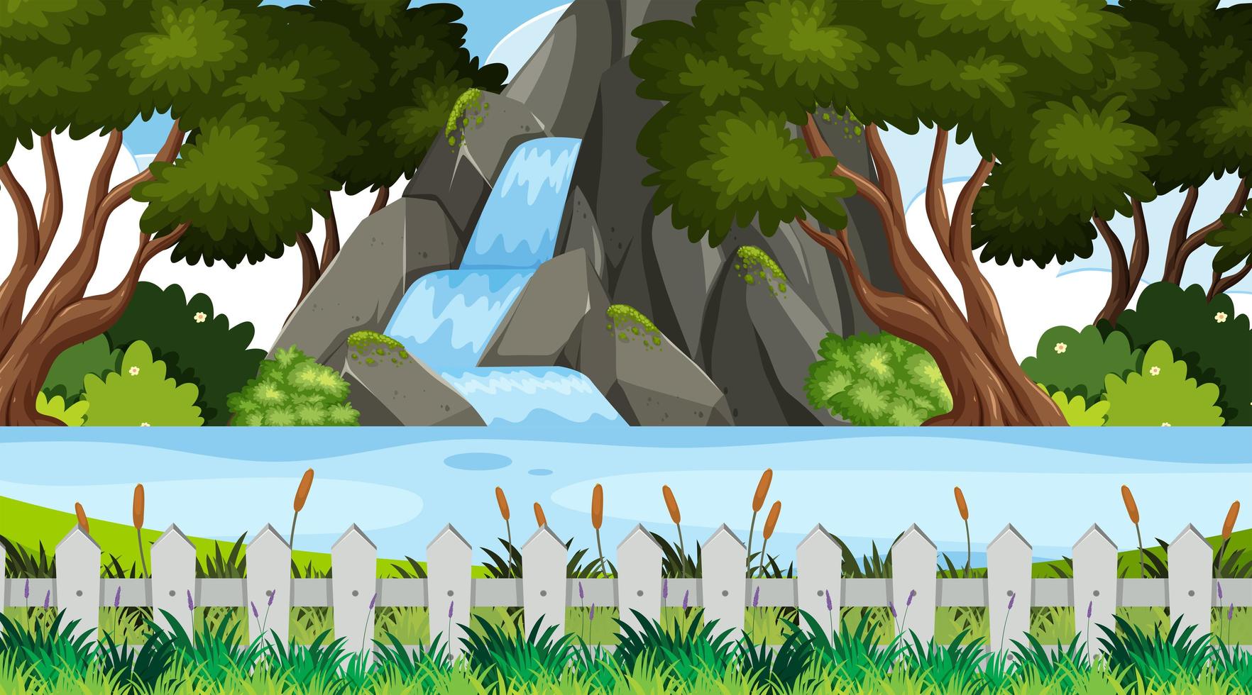 Landscape design with waterfall in park vector