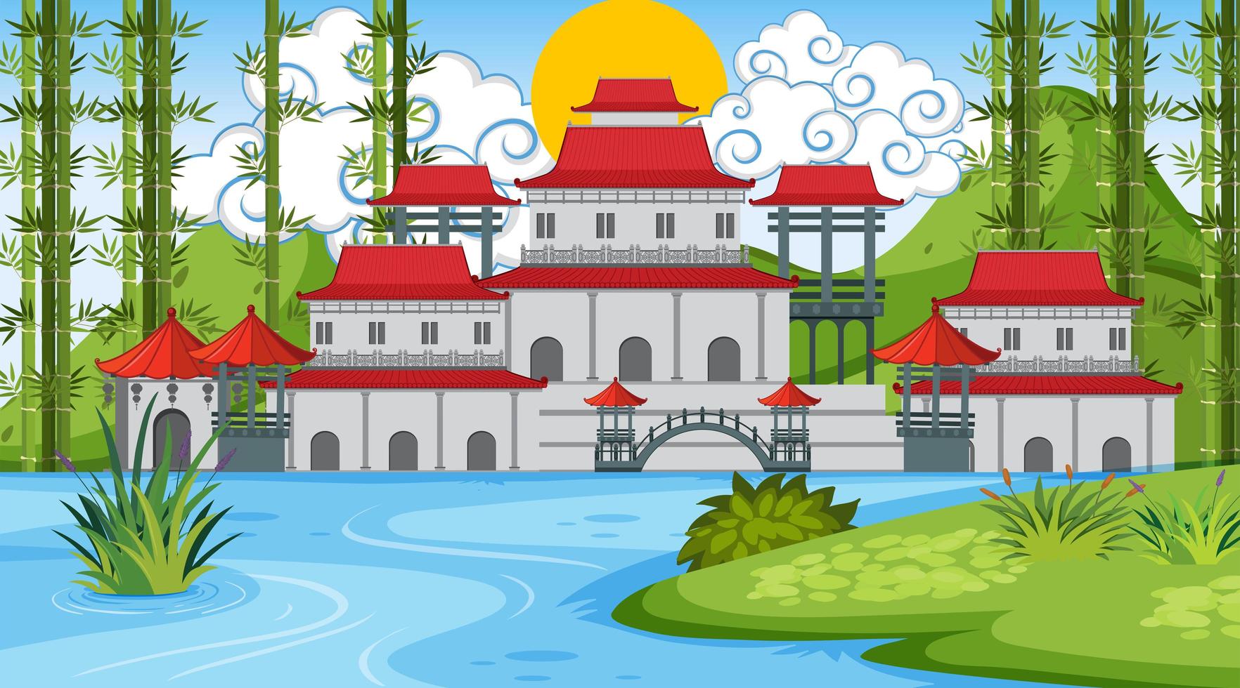 Outdoor scene with traditional asian building vector