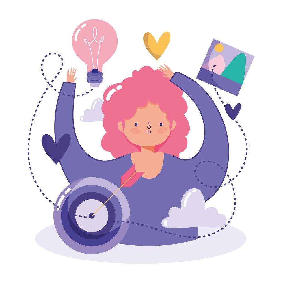 Creativity and technology concept with woman and icons vector