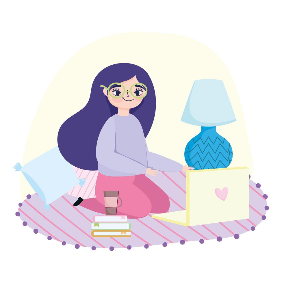 Young woman on the laptop at home vector