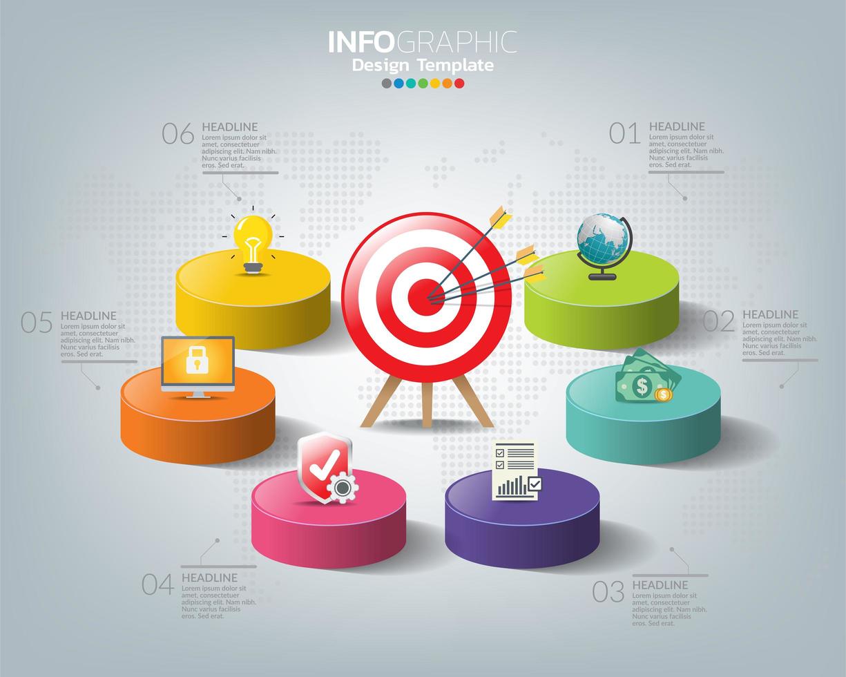 Target with icons and text, infographic template vector