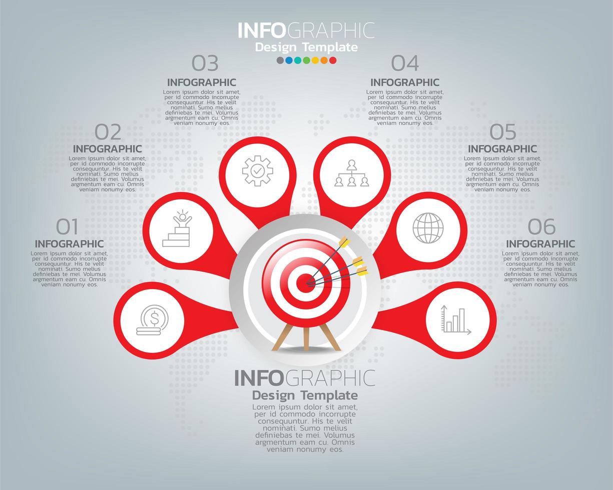 Target and elements with numbers and text infographic vector