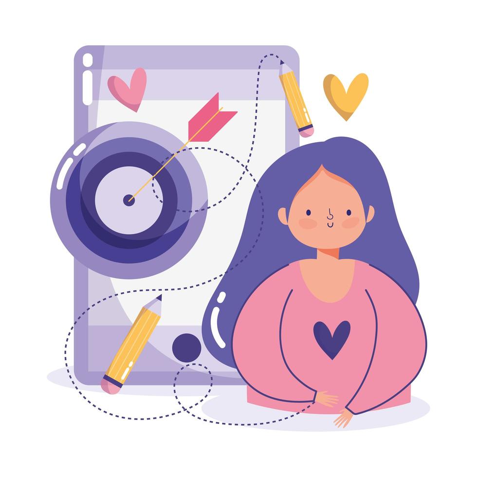 concepto de creatividad y tecnología con mujer e iconos vector